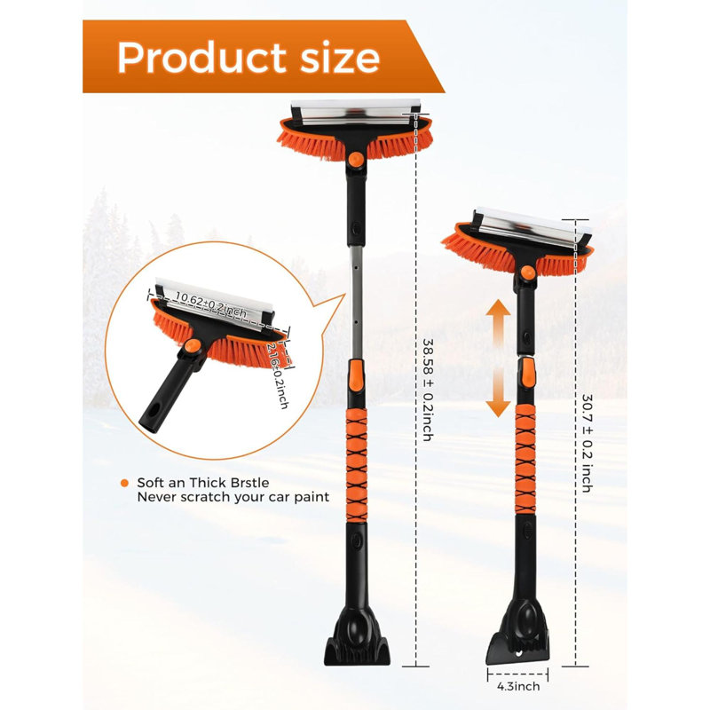 41" Extendable Ice Scrapers For Car Windshield 2-In-1 Snow Brush For Car Snow Scraper For Car Snow Scraper And Drush With Ergonomic Foam Grip For Cars, Trucks, Suvs With 360� Pivoting Brush Head