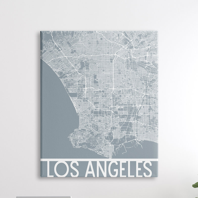Los Angeles Street Outline West Coast Transport Grid par Daphne Polselli, H 30 po x l 24 po, Toile tendue