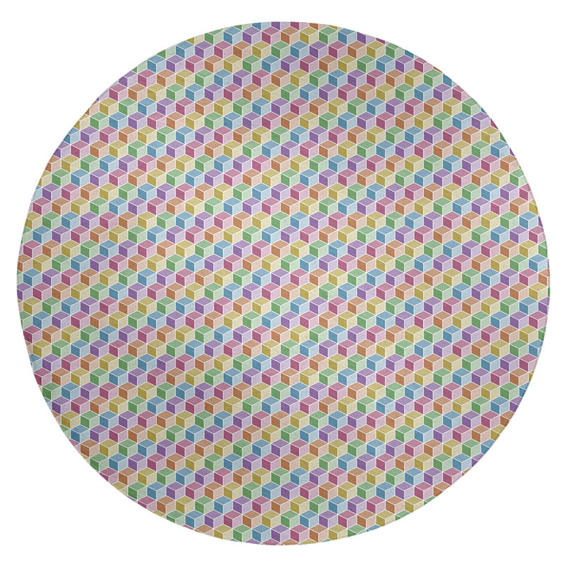 Tapis à cubes aqua marine/mauve/jaune, Rond 5 pi