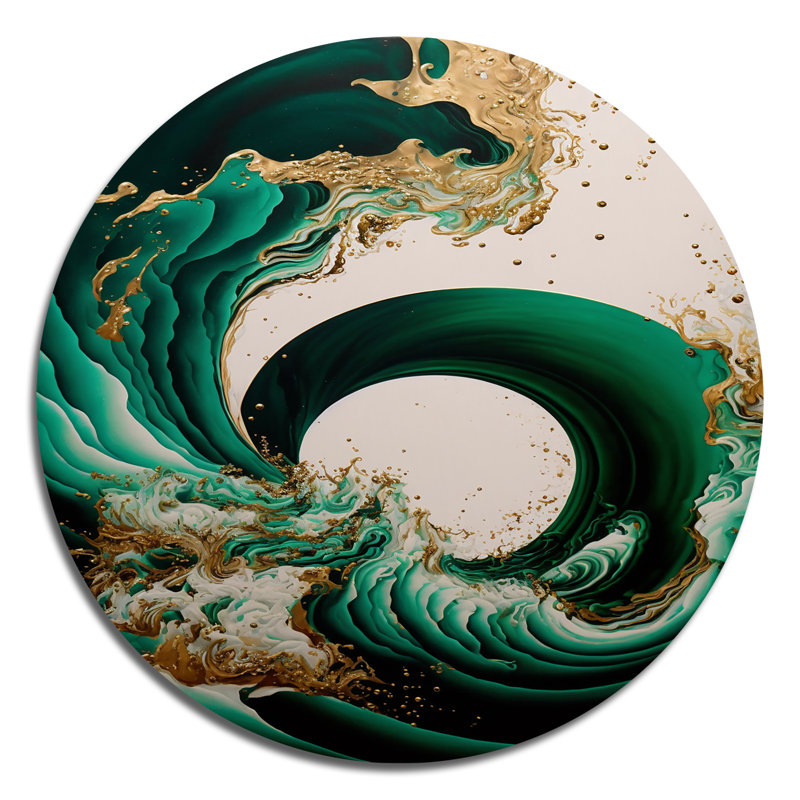Abstract Waves IV - Abstract Spirals Round Wall Art on Metal, 23" H x 23" W, Green