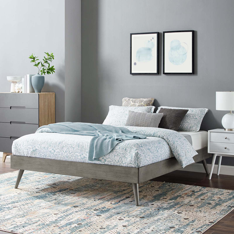 Margo Wood Platform Bed Frame, Gray, Queen