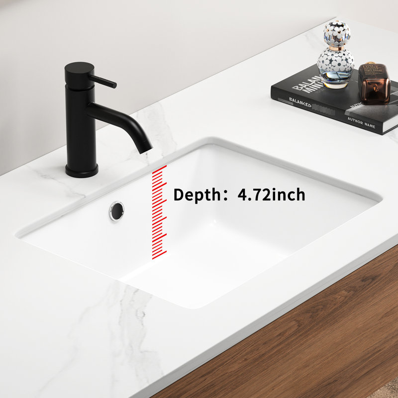 Rectangular Undermount Milk White Ceramic Bathroom Sink, High - Quality Firing, Smooth Polished Surface, 19.13 Lb Weight Vessel Non Yellowing, Stain , Overflow, 19.39 In Deep, 16.19 Wide