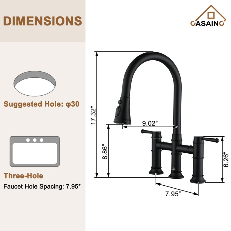 Sleek Pull Down Bridge Kitchen Faucet, Matte Black