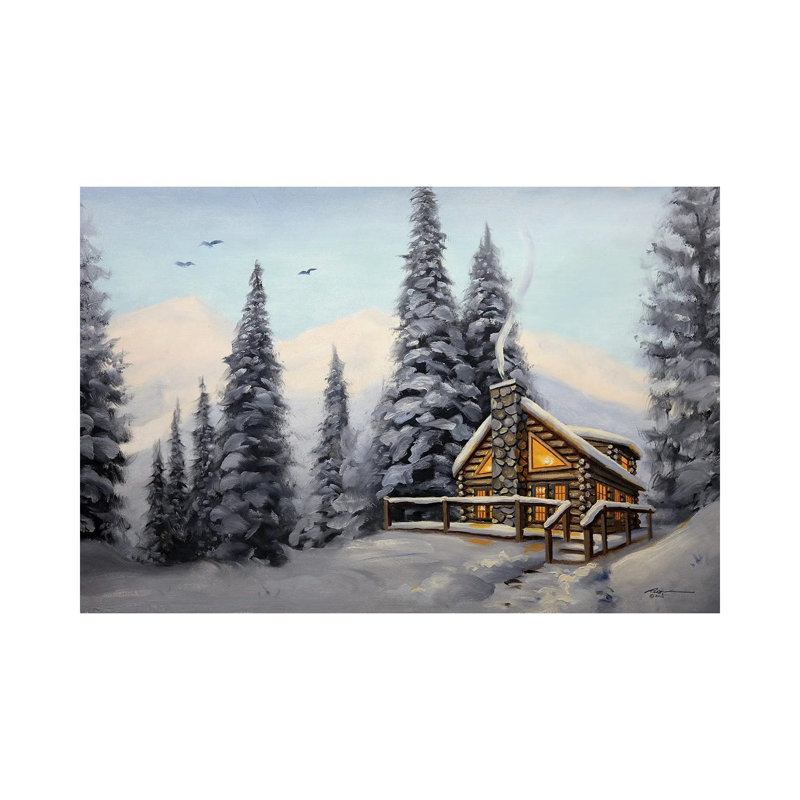 Cabin With Evergreens At Daylight by D. "Rusty" Rust - Wrapped Canvas Gallery-Wrapped Canvas Giclée, 20.32 cm H x 30.48 cm W