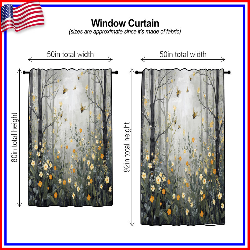Rideaux de fenêtre Forest, Wildflowers, 50" x 92" - 1 Panel, Sheer