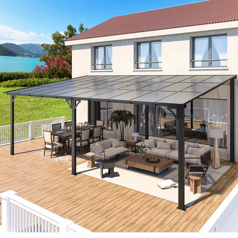 Pergola en aluminium avec auvent, 20 pi x 12 pi, Noir