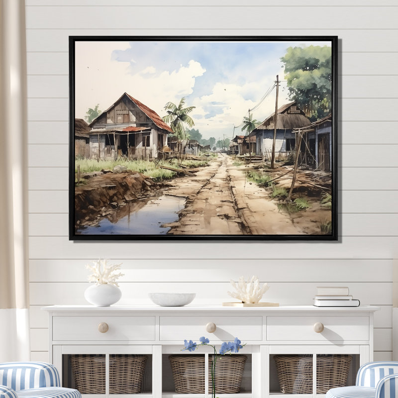 Reproduction d'art indonésien urbain II - Indonésie, Cadre flottant noir, H 44 po x l 34 po x P 1,5 po