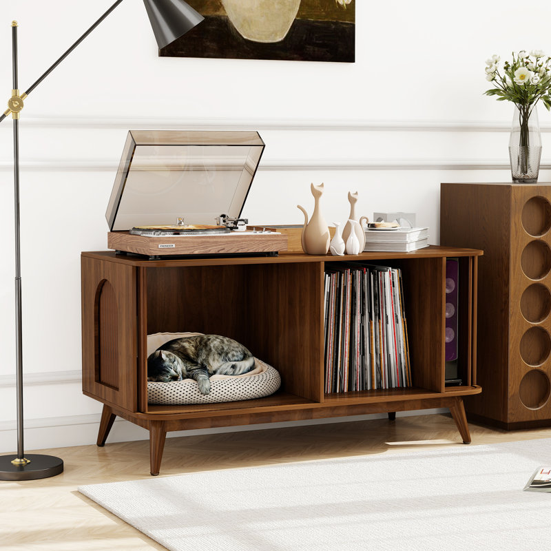 Support pour tourne-disque H 22,3 po avec rangement en vinyle pour chambre à coucher et salon