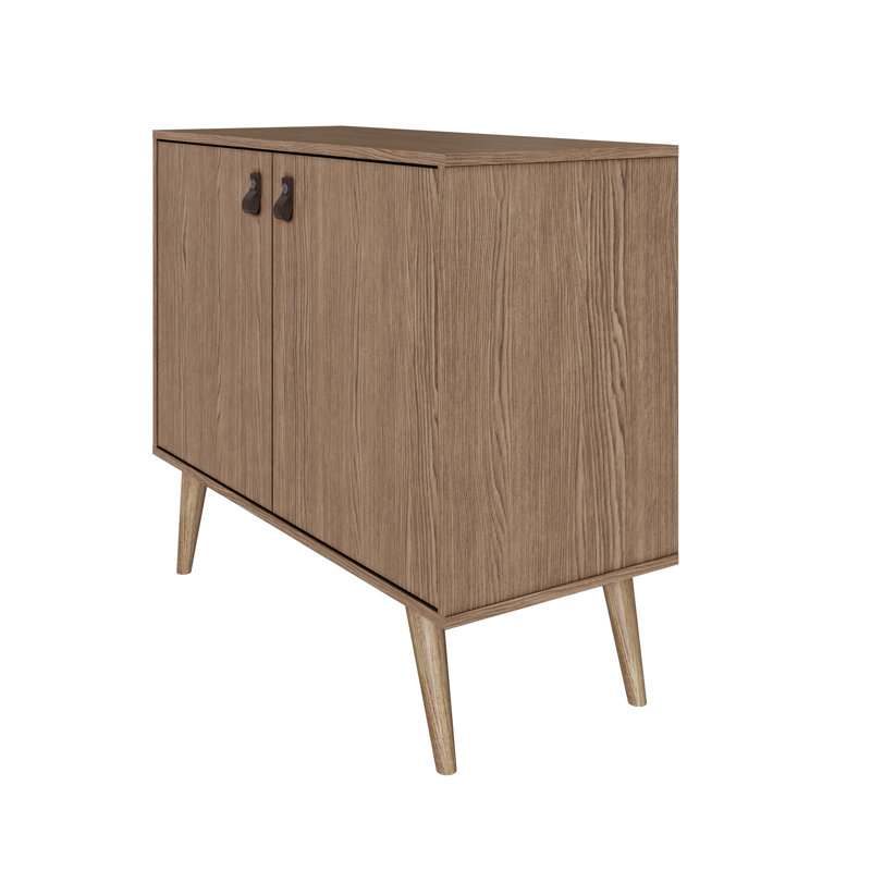 Amber Natural Eucalyptus Wood Buffet Sideboard with Faux Leather Handles