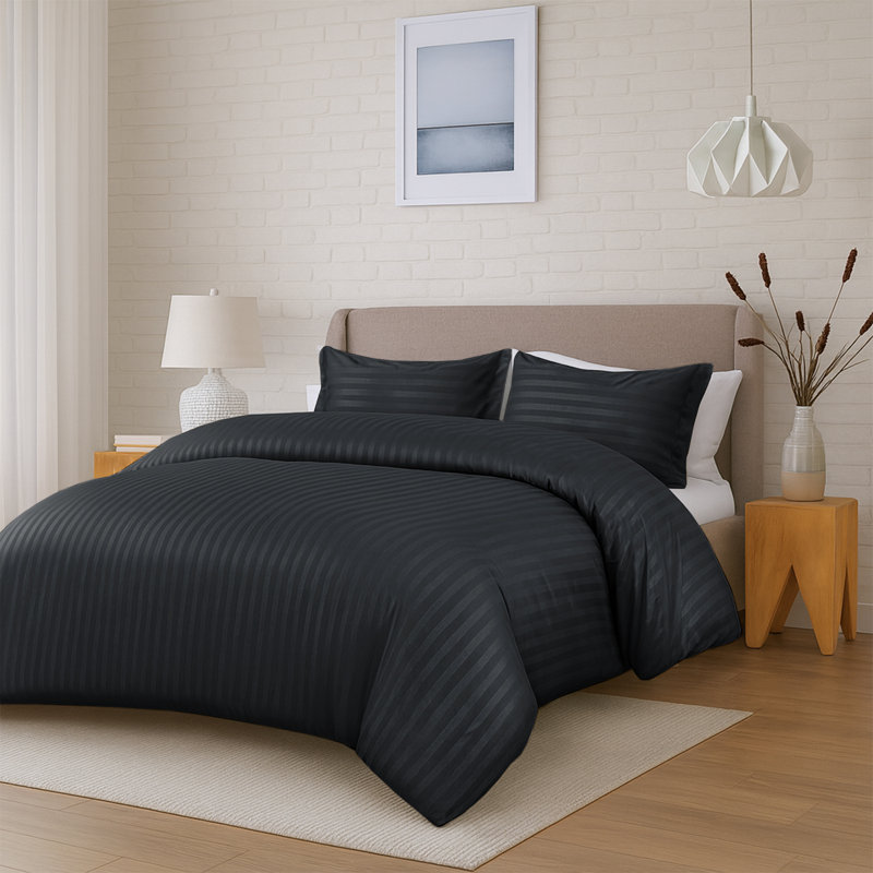 Aspire Homeware 3 Piece Hotel Quality Dyed Duvet Complete Set with Pillowcases for Premium Comfort, Charcoal