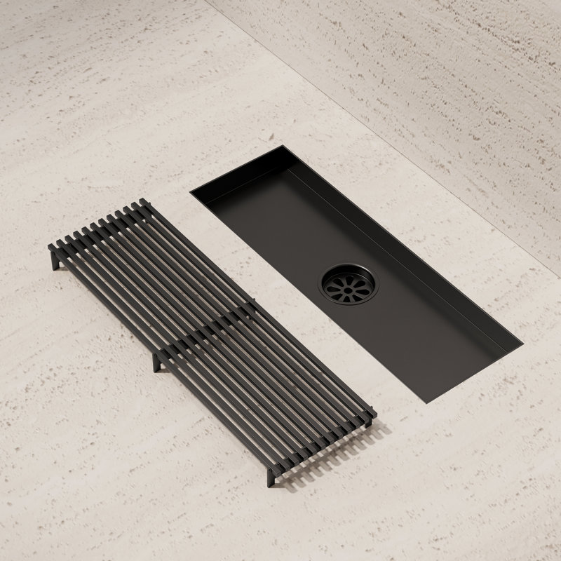 Drain de douche linéaire de 12 pouces, acier inoxydable 304 avec pieds réglables, raccords de salle de bain rectangulaires, noir mat