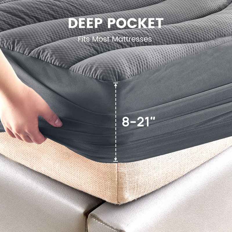 Protège-matelas matelassé imperméable et matelassé, Gris, Lit simple