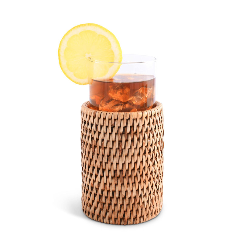 Handwoven Rattan Wrapped Clear Glass Tumblers Set of 4