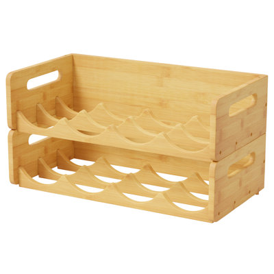 Bamboo Water Bottle Organizer with Labels, 2 Pack, Kitchen Pantry Storage Rack for Cup, Wine & Bottle Holder