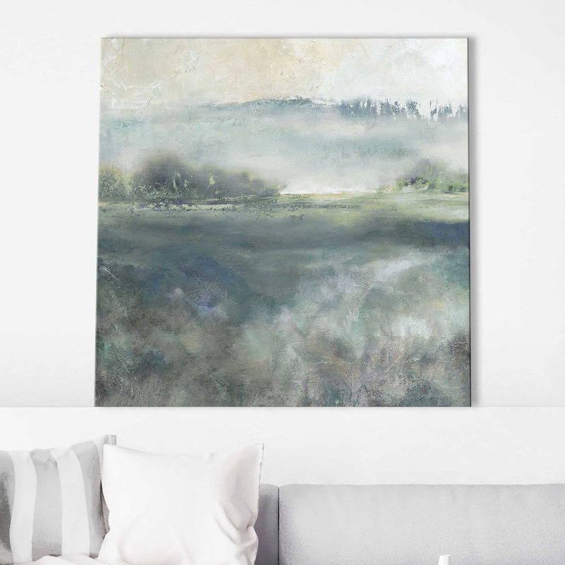 «Cool Misty Morning» par Carol Robinson - Peinture, L 18 po x H 18 po, Toile tendue