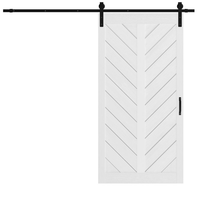 Porte de grange en bois en forme de V avec ensemble de quincaillerie, 96 po x 84 po, Blanc