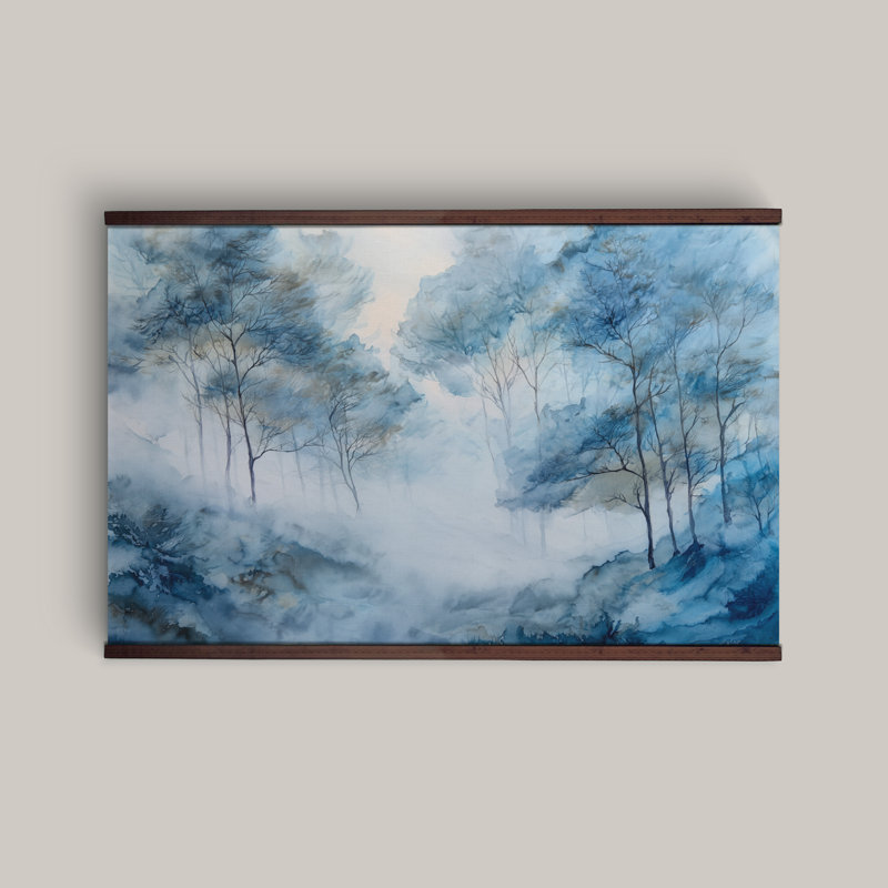 «Watercolor Blue Forest», art mural tapisserie sur toile, H 45 po x l 73 po