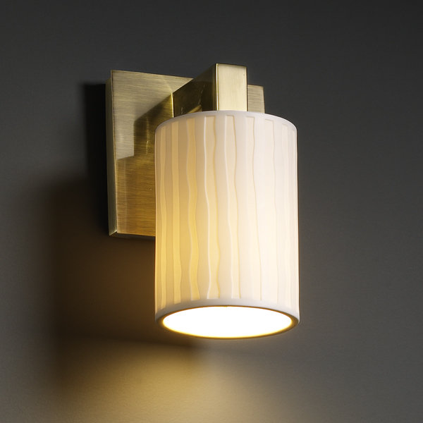Armed Sconce, Waves, Antique Brass, Cylinder with Flat Rim