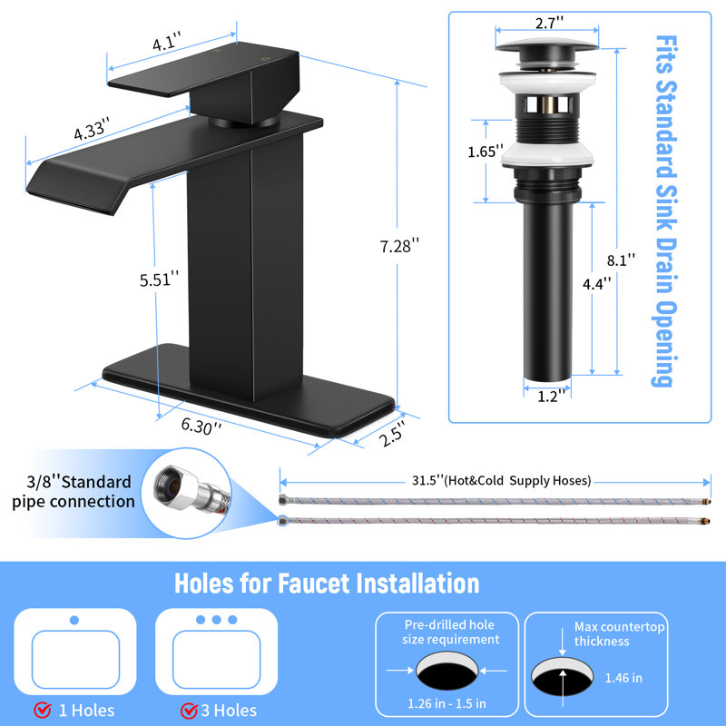 Wilmall Single Handle Bathroom Faucet with Drain