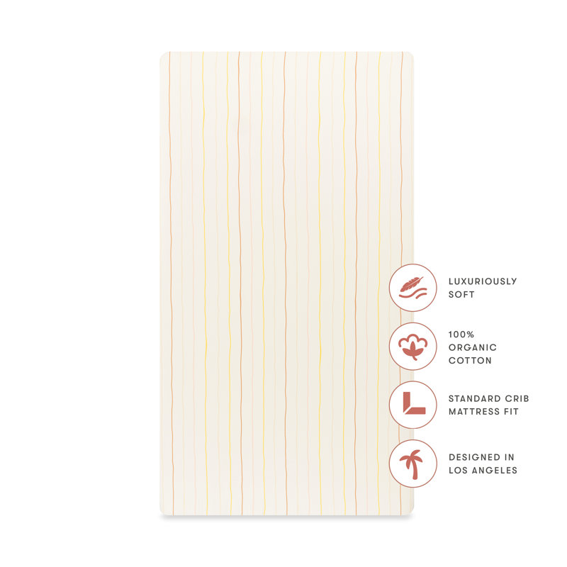 Crib Sheet in GOTS Certified Organic Brushed Cotton, Ivory with Warm Multi-Color Stripes