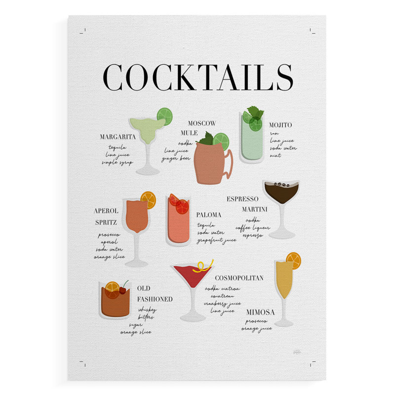Tableau de cocktail - Impression sur toile seulement - NON-CADRE, H 60 po x l 40 po