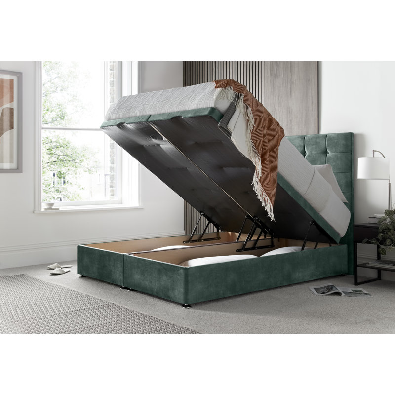 Florida Conistan Ottoman Storage Bed with Floor Standing Headboard, Single (3'), Emerald