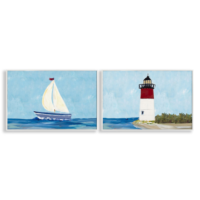 «Nautical Sail the Sea Langle», ensemble de 2 giclées par Julie Derice, Estampe numérique encadrée blanc bord de mer