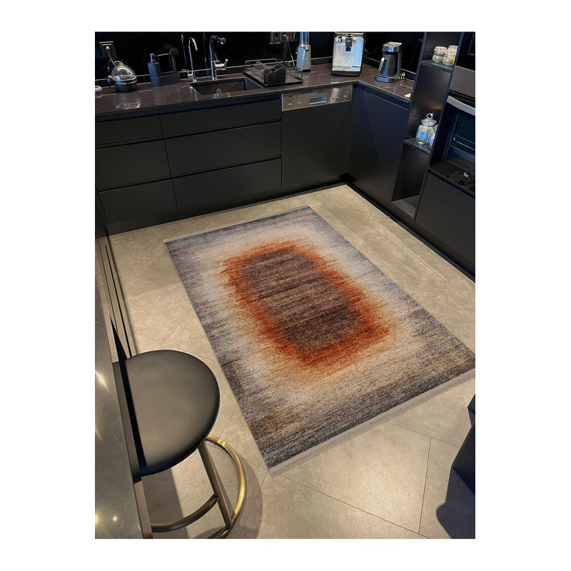 Tapis décoratif vintage rayé abstrait lavable à la machine, Sous-tapis rectangulaire de 3 pi 3 po x 4 pi 11 po