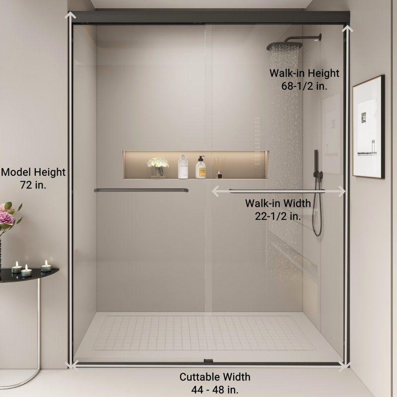KISRAIS 44-48 In. W X 72 In. H Double Sliding Shower Door, Semi-Frameless Bypass Bathroom Sliding Door With 1/4" (6Mm) Tempered Glass For Walk-In Shower