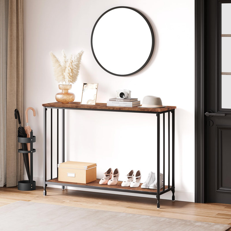 41.5" Narrow Sofa Table with 2 Tiers, Slim Entryway Console Table with Wood Shelf, Brown