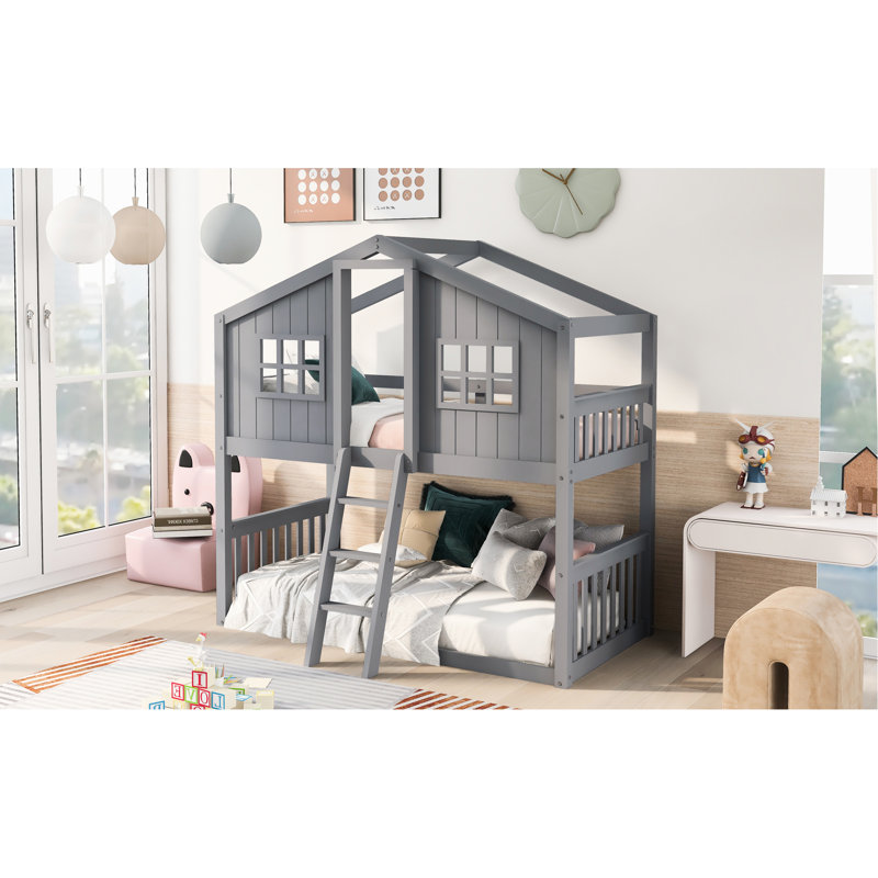 Lit simple superposé avec bois massif gris, option de chambre à coucher amusante sur bois