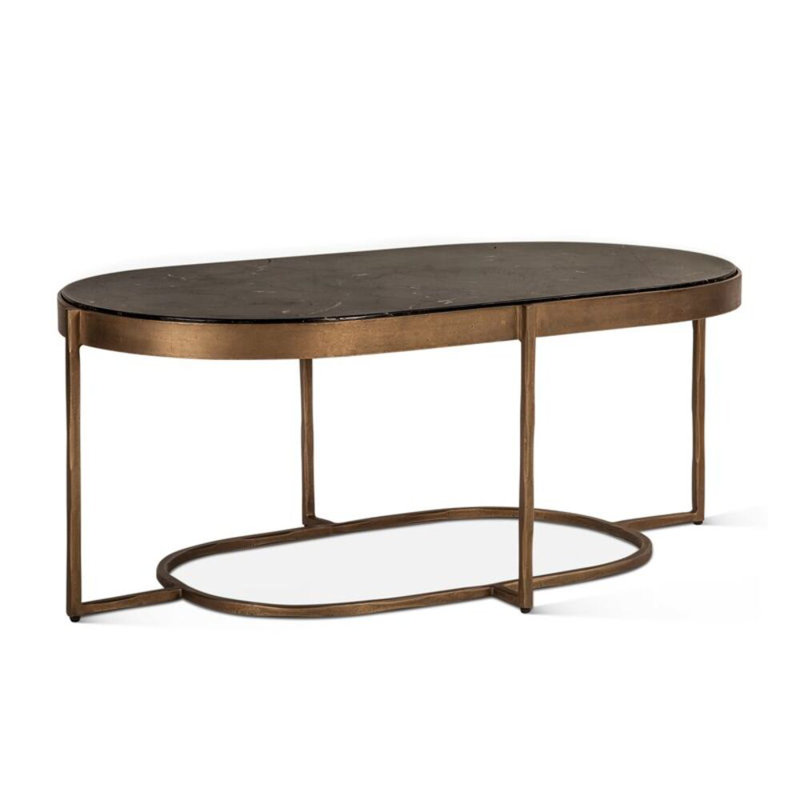 Fresno 43" Coffee Table With Black Marble And Antique Brass Base