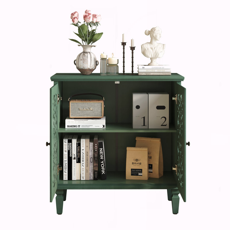 Armoire à tablette réglable et pieds en bois massif pour le vestibule du salon, Vert antique