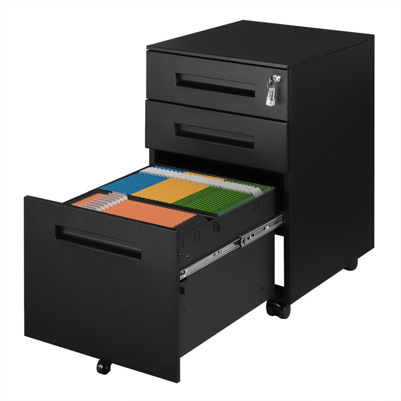 39cm Wide 3 -Drawer Mobile Steel File Cabinet, Black