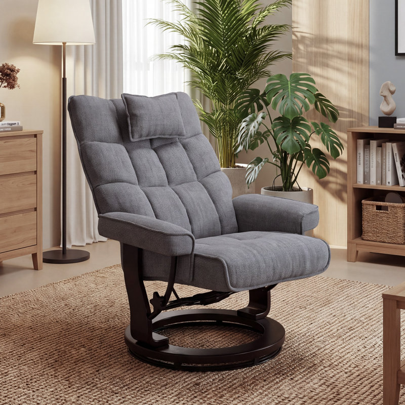 Fauteuil inclinable de massage à 8 points avec repose-pieds, fauteuil chauffant inclinable en chenille avec base en bois courbé, fauteuil télé d'intérieur pour le salon et la chambre à coucher, gris
