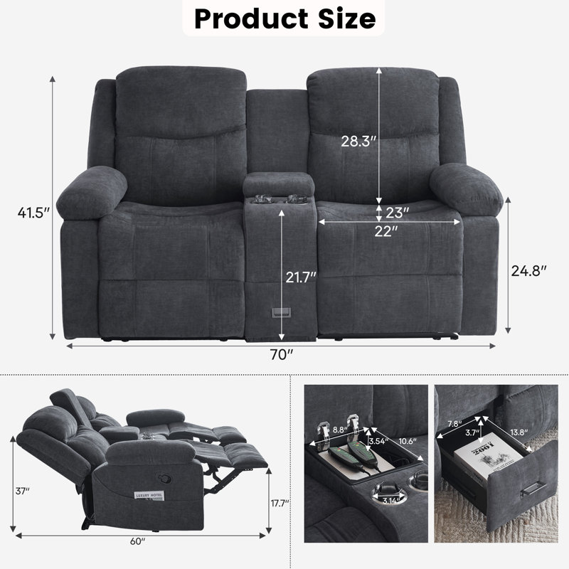 Loveseat Recliner Sofa-manual Reclining Loveseat With Console For Living Room,office,home Theater, Dark Gray