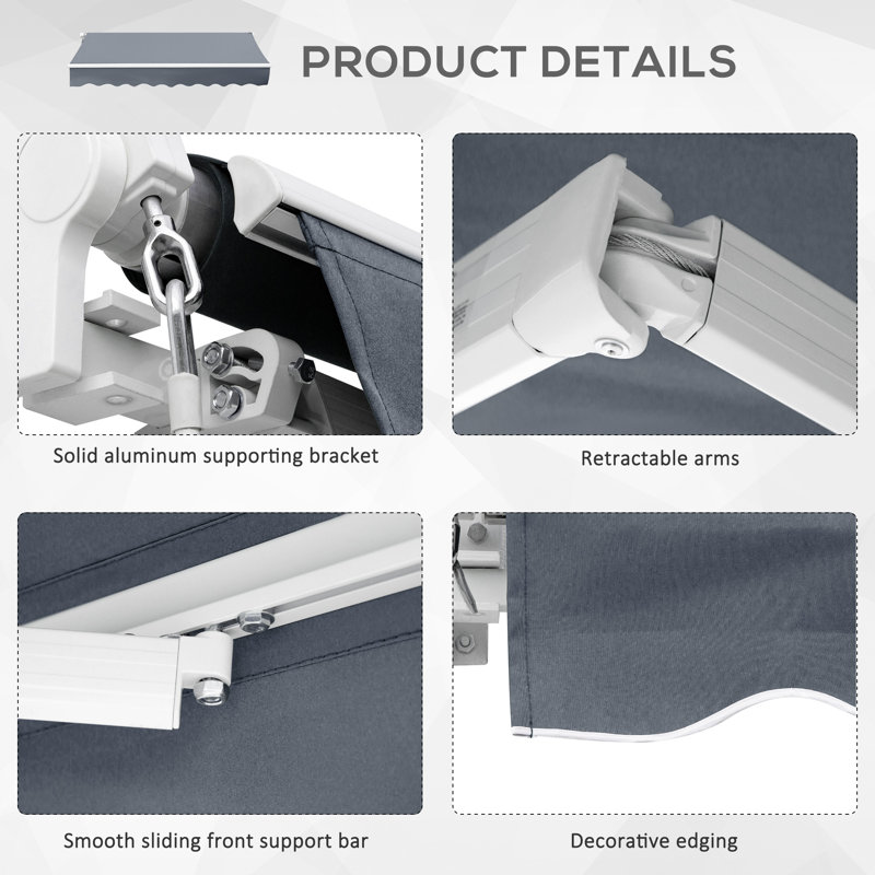 Manual Retraction Slope Patio Awning, Dark Gray, 116.1" W x 96.5" D