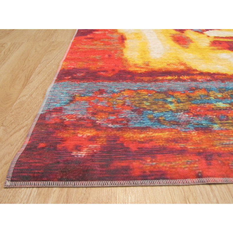Stylish and Durable Hand-knotted Sophisticated Abstract Wool Indoor Red Rectangle Area Rugs, Rectangle 4'4" x 6'3"