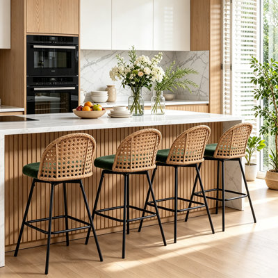 Padded Rattan-Style Swivel Bar Stool With Full Back Support