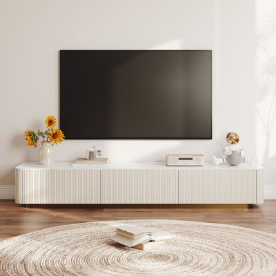 Meuble télé moderne avec meuble télé en pierre frittée brillante blanche Delorme avec 4-6 tiroirs pour le salon Delorme