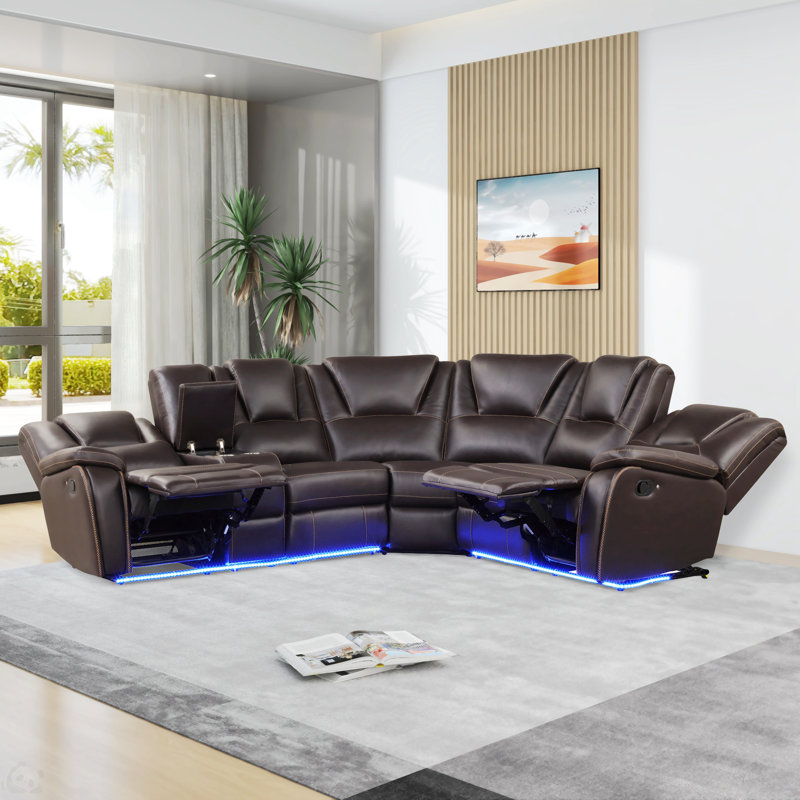 Canapé modulaire en cuir Iliza, H 38,98 po x l 102,36 po x P 87 po, Brun