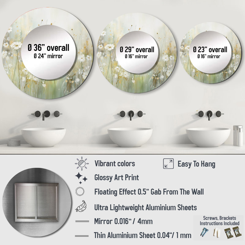 Miroir mural Panayiotis vert beige Serene Meadows II - Botanicals, 36 po x 36 po