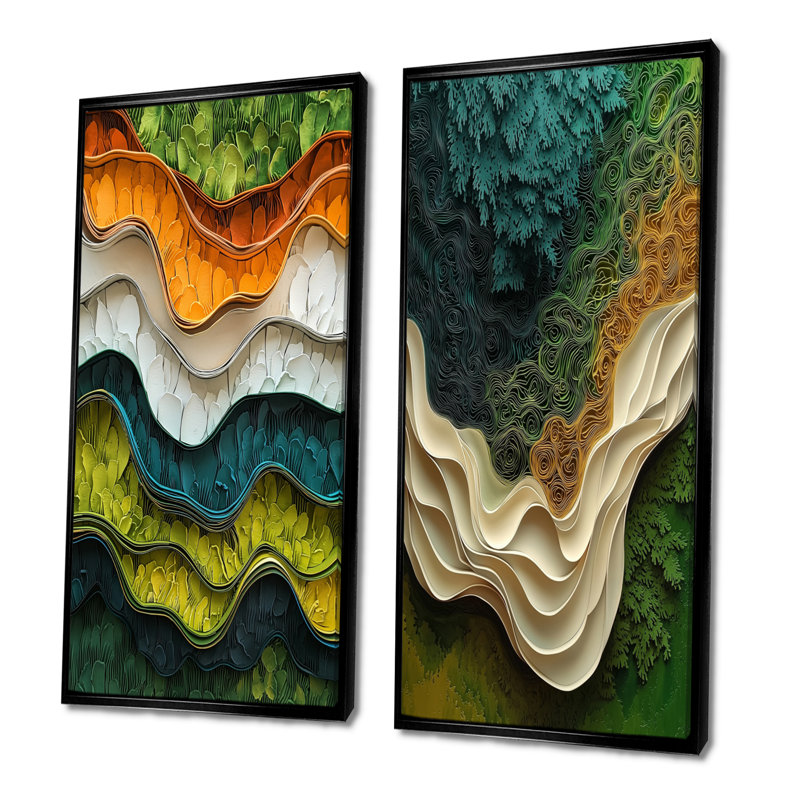 Biomorphism Earth Ephemeral Pathway III - Abstract Wall Art 2 Panels, H 28 po x l 25 po, Impression encadrée flottante, Noir