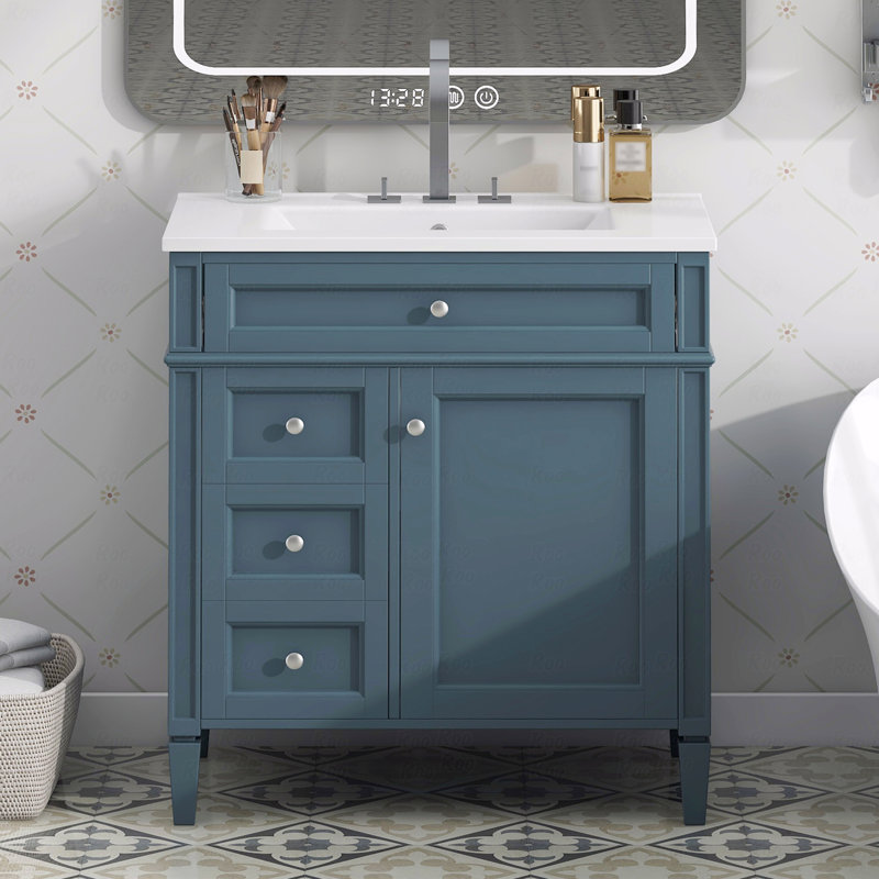 Meuble-lavabo 30 po avec lavabo supérieur, meuble-lavabo moderne avec 2 tiroirs et tiroir escamotable, meuble-lavabo simple