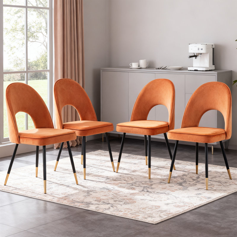 Zackery Velvet Upholstered Dining Chair Parsons, Orange, 4
