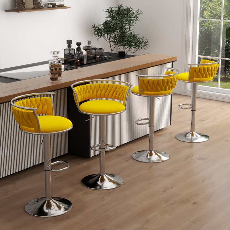 Ginko Modern Adjustable Bar Stools, Swivel Counter Stools with Upholstered Seat, Backrest, Footrest and Metal Frame for Kitchen and Home Bar 