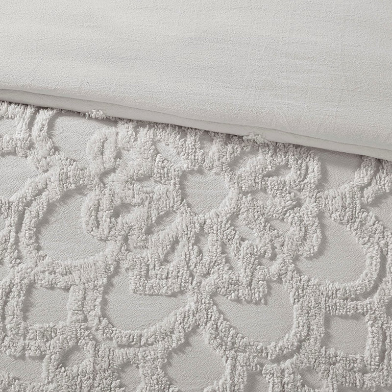 3 Housse de couette très grand / très grand gris avec médaillon en chenille - 100% coton, Gris clair