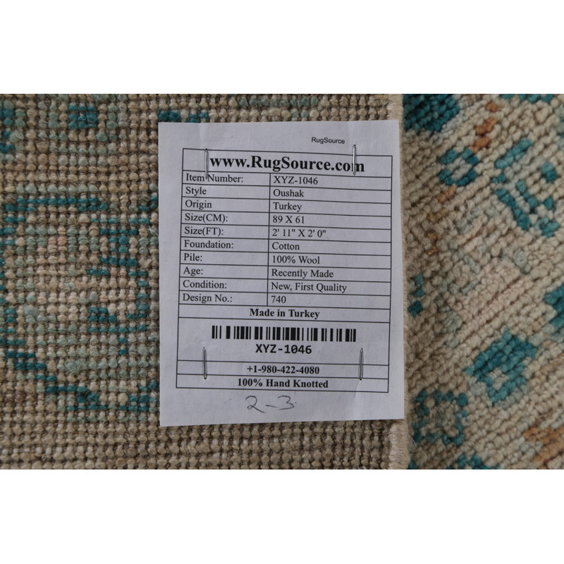 Tapis beige en laine noué à la main de conception unique nouvel âge 2 pi x 2 pi 11 po Rezki