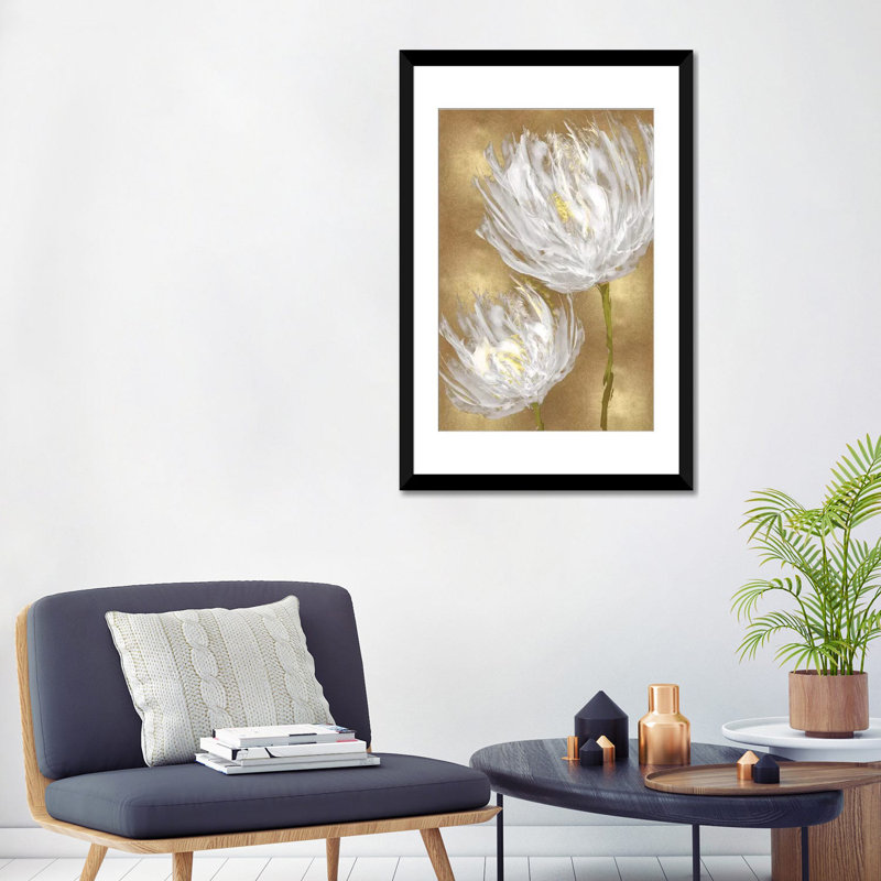 Tulips On Gold II by Vanessa Austin - Print, Black Framed Fine Art Paper, 32" H x 24" W x 1" D