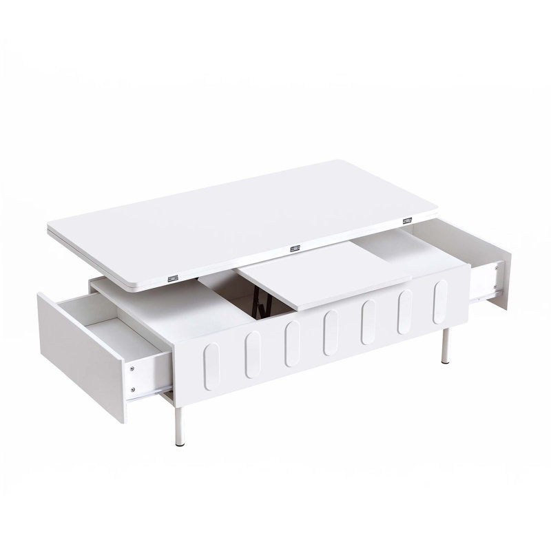 Table basse à plateau relevable avec 2 tiroirs, Blanc